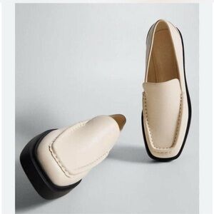 Mango White Leather Loafers